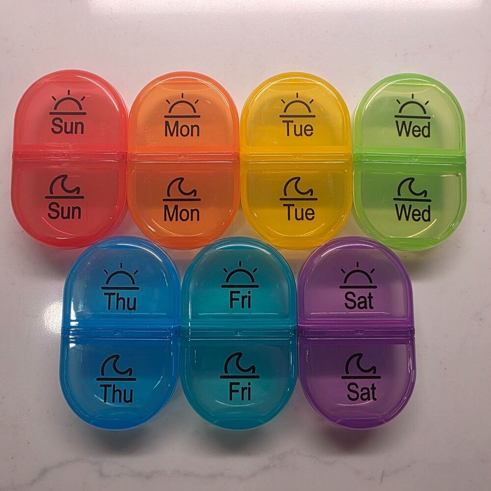 Daily AM PM Rainbow Pill Boxes - Sunday thru Saturday
